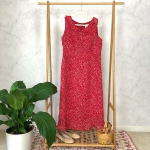 Vintage 90s Red Floral Ruffle Chiffon Midi Dress